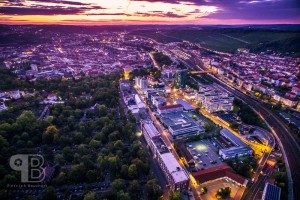 Luftbild Würzburg in der Dämmerung